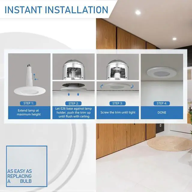 Alt view image 5 of 7 - 4-Pack 5/6 Inch LED Can Lights Retrofit Recessed Lighting | 2700K Soft White,12W=60W,800LM,Dimmable Adjustable Retrofit Downlight, ETL Damp Rated,Simple Installation,Bevel Trim