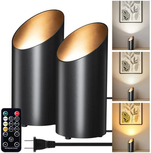 Main image of 2 Pack Uplights Indoor Floor Can Lights with Remote and Timer | 3 Color Temperatures and Dimmable Uplighting Spotlights, 6.1 FT Plug Cord & Foot Switch, Black