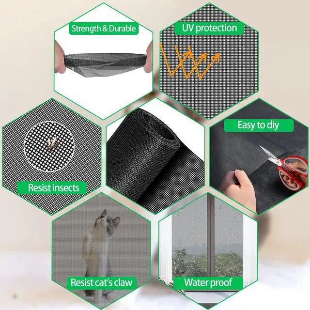Alt view image 6 of 7 - Pet Proof Window Screen Replacement Kit, 39"x118" Durable High Hardness Screen Mesh Replacement Window Screens Repair Kit for Sliding Screen Door,Patio and Windows.(Folded Package with Tool Kit)