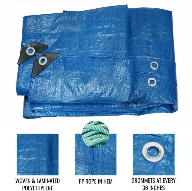 Alt view image 2 of 7 - Blue Tarp Pack of 4 Tarps Heavy Duty waterproof 8x10 Large Multipurpose Poly Outdoor Tarps Cover 5 Mil Thickness Blue Tarpaulin Reinforced Rip Resistant Rubber Edges With Aluminum Grommets