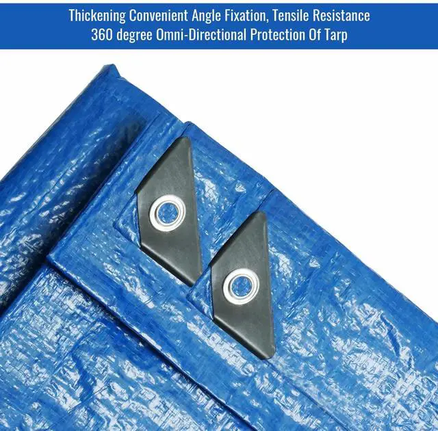 Alt view image 3 of 7 - Blue Tarp Pack of 4 Tarps Heavy Duty waterproof 8x10 Large Multipurpose Poly Outdoor Tarps Cover 5 Mil Thickness Blue Tarpaulin Reinforced Rip Resistant Rubber Edges With Aluminum Grommets