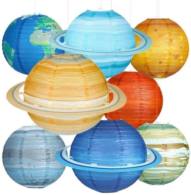 Main image of 8pcs Planet Paper Lanterns, 12 Inch Outer Space Party Decorations | Solar System Hanging Planets Lantern, for Kids, Space Theme Party, Birthday Room Decorations