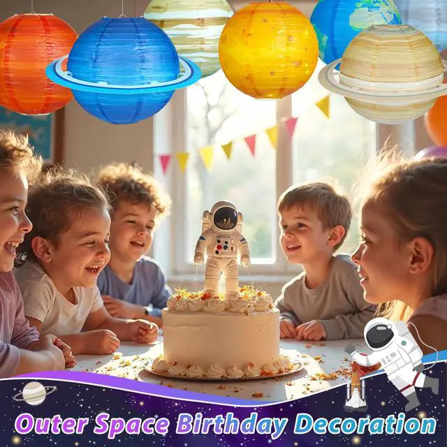 Alt view image 6 of 7 - 8pcs Planet Paper Lanterns, 12 Inch Outer Space Party Decorations | Solar System Hanging Planets Lantern, for Kids, Space Theme Party, Birthday Room Decorations