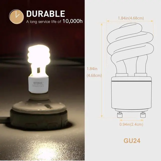 Alt view image 2 of 7 - 13Watt T2 Spiral CFL GU24 2 Prong Light Bulb Base 2700K 900lm 120v 60Hz Light Bulb- Mini Twist Lock Spiral -Self Ballasted Compact Fluorescent Soft White Pack of 3