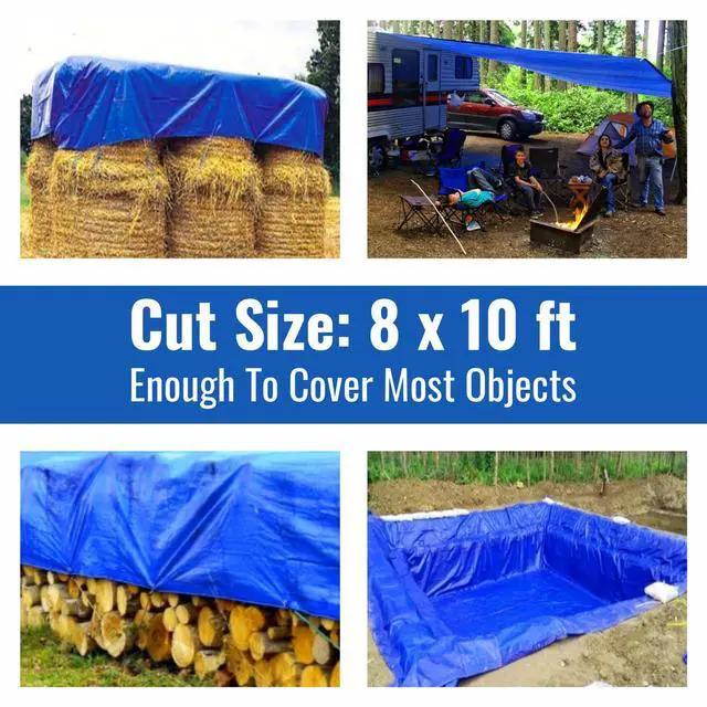 Alt view image 5 of 7 - Blue Tarp Pack of 4 Tarps Heavy Duty waterproof 8x10 Large Multipurpose Poly Outdoor Tarps Cover 5 Mil Thickness Blue Tarpaulin Reinforced Rip Resistant Rubber Edges With Aluminum Grommets