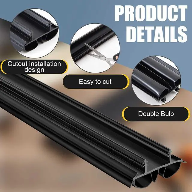 Alt view image 3 of 6 - 2 Pcs 36" Double Bubble Kerf Door Sweep 1-3/4" Wide Vinyl Weatherstrip Seal for Exterior Doors, Energy Efficient Draft Stopper, Easy Slide in Installation, Blocks Dust/insects/noise (Black)