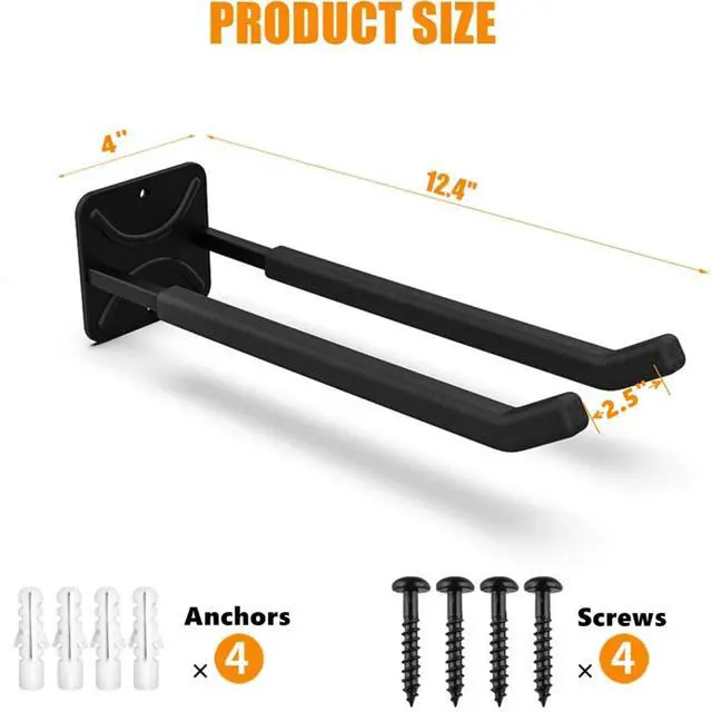 Alt view image 5 of 7 - Garage Hooks Heavy Duty Tool Organizer, Wall Mount Hanger Rack Garage Storage Utility Hooks for Car Tires, Ladders, Chairs, Strollers, Power Tools, Garden Tools (2 Pack, 12.4" Hook)
