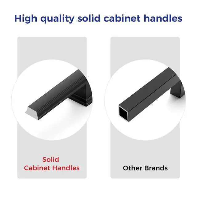 Alt view image 3 of 7 - Matte Black Cabinet Pulls, 5 Inch (128mm), 10 Pack | Zinc Alloy Handles, Square Bar Grip, Kitchen Cabinet Update, For Cupboards, Drawers, Dressers, Furniture Hardware Projects