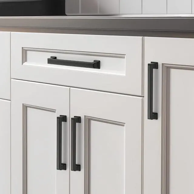 Alt view image 6 of 7 - Matte Black Cabinet Pulls, 5 Inch (128mm), 10 Pack | Zinc Alloy Handles, Square Bar Grip, Kitchen Cabinet Update, For Cupboards, Drawers, Dressers, Furniture Hardware Projects