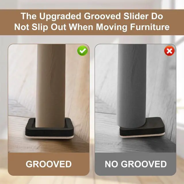 Alt view image 4 of 6 - Upgraded Felt Furniture Sliders for Hardwood Floors - 8 PCS 4" | Patented Groove Design, Furniture Movers Sliders, Easily and Safely Move Any Item, Floor Protection