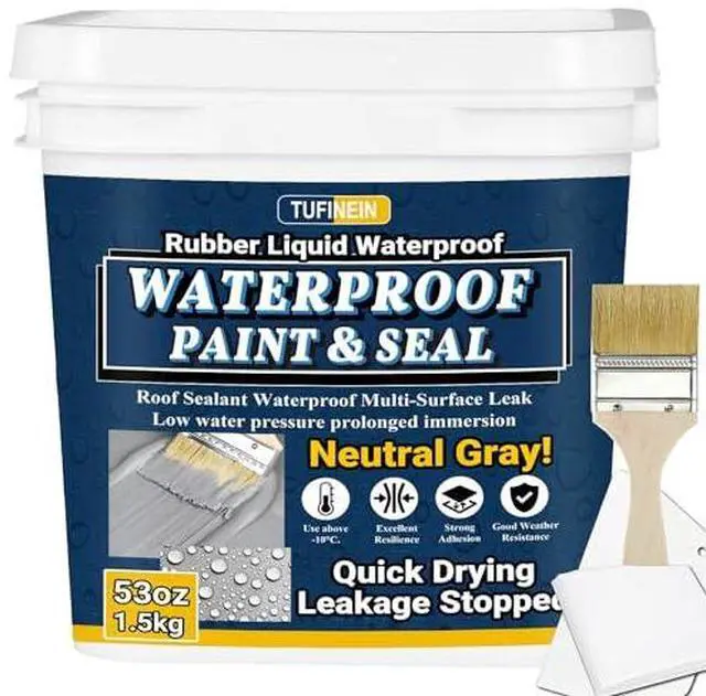 Alt view image 2 of 7 - Rubber Liquid Waterproof Sealant, 53oz/1.5kg Neutral Gray Quick Drying Multi Surface Foundation Leak Repair - Roof Gutters Basement Sealer Waterproof - Indoor & Outdoor Flexible Rubber Paint