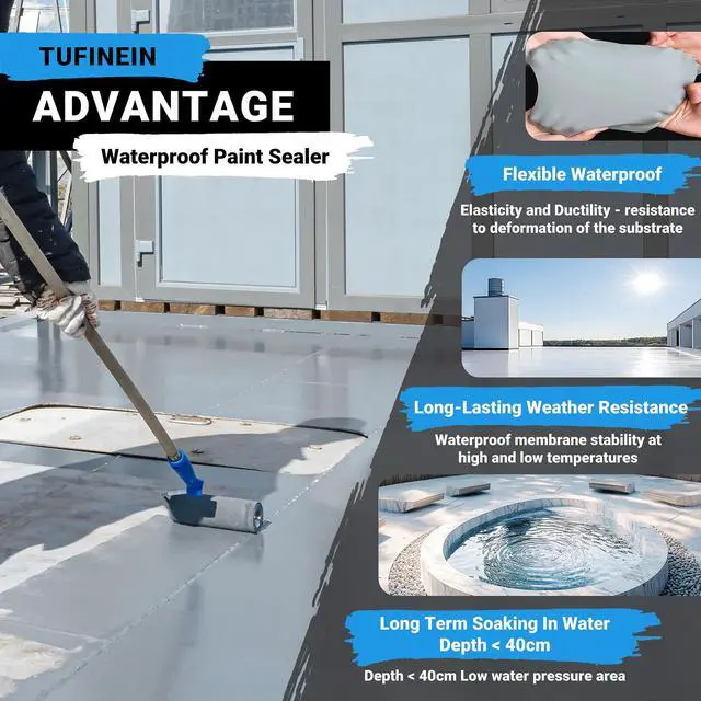 Alt view image 3 of 7 - Rubber Liquid Waterproof Sealant, 53oz/1.5kg Neutral Gray Quick Drying Multi Surface Foundation Leak Repair - Roof Gutters Basement Sealer Waterproof - Indoor & Outdoor Flexible Rubber Paint