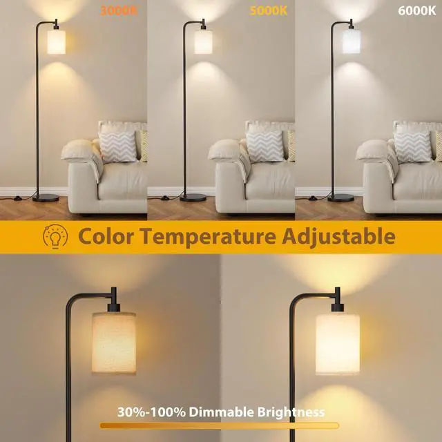 Alt view image 4 of 7 - 64" Floor Lamp with Remote Control, Dimmable Tall Standing Lamps for Living Room Bedroom Office Corner, 9W LED Bulb Included, Foot Pedal Switch, Beige Shade Black Pole