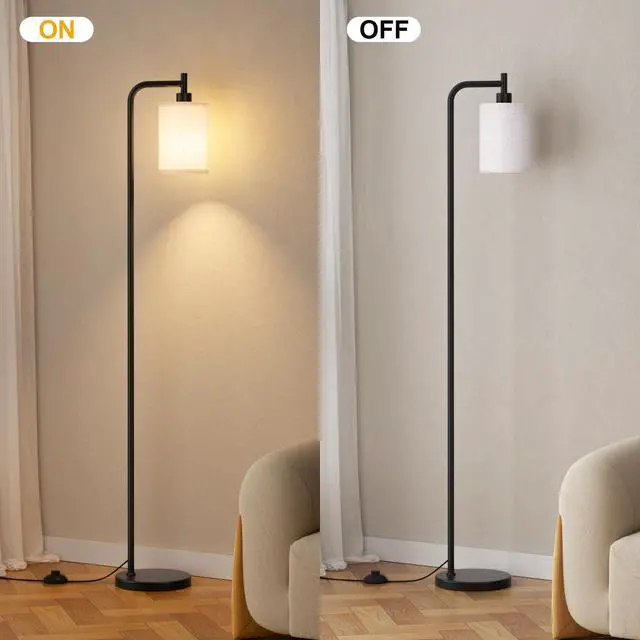 Alt view image 6 of 7 - 64" Floor Lamp with Remote Control, Dimmable Tall Standing Lamps for Living Room Bedroom Office Corner, 9W LED Bulb Included, Foot Pedal Switch, Beige Shade Black Pole