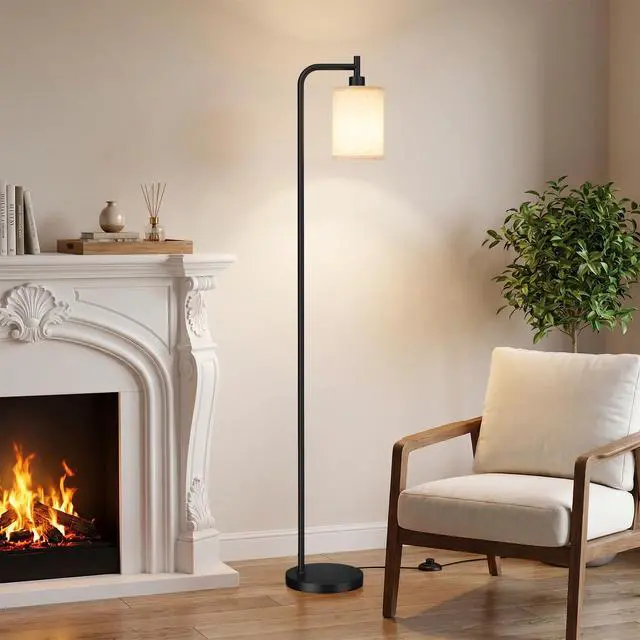 Alt view image 7 of 7 - 64" Floor Lamp with Remote Control, Dimmable Tall Standing Lamps for Living Room Bedroom Office Corner, 9W LED Bulb Included, Foot Pedal Switch, Beige Shade Black Pole