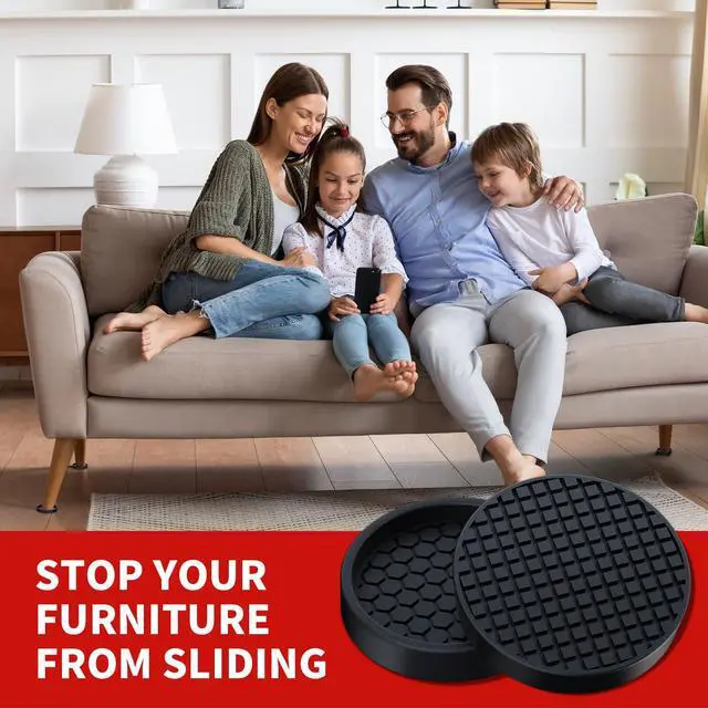 Alt view image 2 of 7 - Non Slip Furniture Pads, 12 Pcs 2" Anti Skid Rubber Furniture Caster Cups, Anti-Slip Furniture Coasters for Hardwood Floors, Anti Slide Floor Protectors for Bed Couch Stoppers (Black)