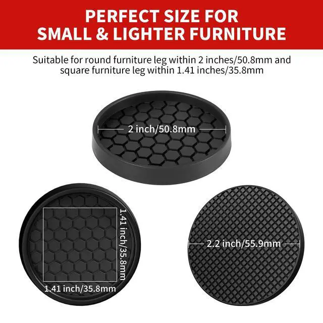 Alt view image 3 of 7 - Non Slip Furniture Pads, 12 Pcs 2" Anti Skid Rubber Furniture Caster Cups, Anti-Slip Furniture Coasters for Hardwood Floors, Anti Slide Floor Protectors for Bed Couch Stoppers (Black)