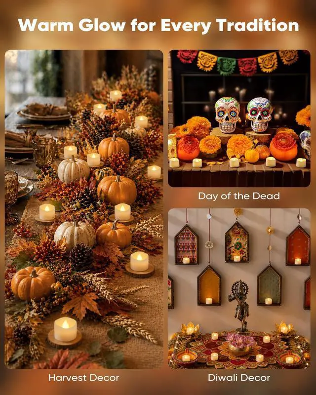 Alt view image 7 of 7 - 12-Pack Remote Flameless LED Battery Tea Light Candles, 400+Hrs | 2/4/6/8H Timer Flickering Tealight Votives for Halloween Pumpkins, Christmas Decor, Weddings and Home Ambiance