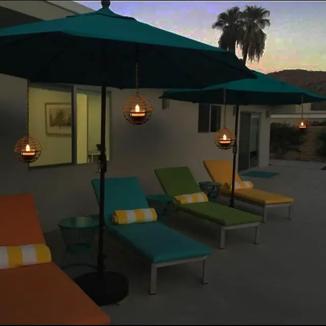 Alt view image 5 of 7 - Solar Hanging Lanterns Outdoor Waterproof, Rust Iron Ball Candle Holder with Flickering Solar Powered Tea Lights, Perfect Chargeable Solar Lights for Backyard Patio Garden Fence Tree Decoration-4Pack