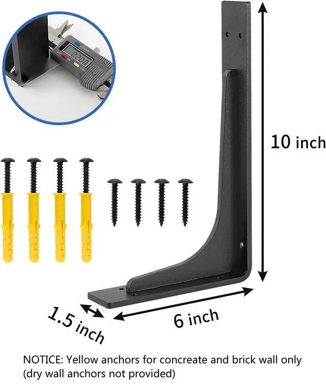 Alt view image 2 of 6 - 10"x 6"Shelf Bracket,L Shelf Brackets,max Load 300lbs, Premium Alloy Metal Heavy Duty Shelf Bracket, high Strength Mounting Hardware Included, countertop Support,Corner Brace,Pack of 4