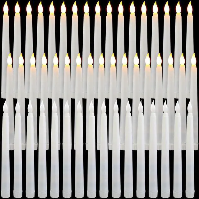 Main image of 50 Pcs 8.5 Inch White LED Flameless Taper Candles Bulk | Battery Operated Taper Candles, Artificial Flickering Candlesticks, for Wedding Church Halloween Holiday Table Decoration