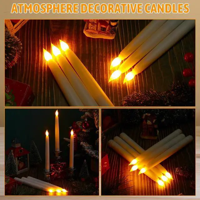 Alt view image 3 of 7 - 50 Pcs 8.5 Inch White LED Flameless Taper Candles Bulk | Battery Operated Taper Candles, Artificial Flickering Candlesticks, for Wedding Church Halloween Holiday Table Decoration