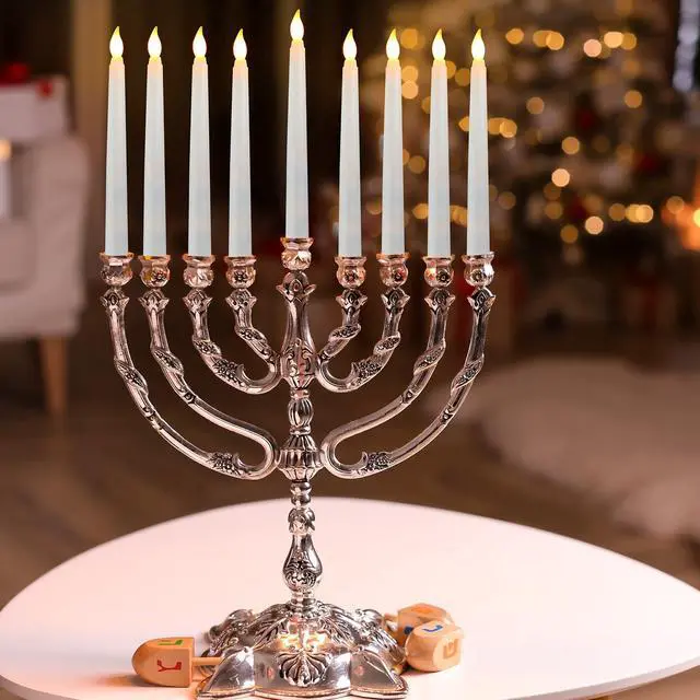 Alt view image 4 of 7 - 50 Pcs 8.5 Inch White LED Flameless Taper Candles Bulk | Battery Operated Taper Candles, Artificial Flickering Candlesticks, for Wedding Church Halloween Holiday Table Decoration