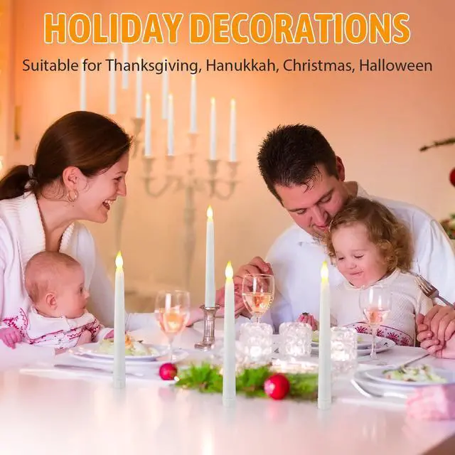 Alt view image 5 of 7 - 50 Pcs 8.5 Inch White LED Flameless Taper Candles Bulk | Battery Operated Taper Candles, Artificial Flickering Candlesticks, for Wedding Church Halloween Holiday Table Decoration