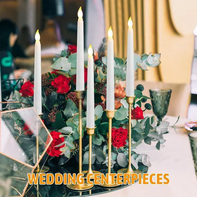 Alt view image 7 of 7 - 50 Pcs 8.5 Inch White LED Flameless Taper Candles Bulk | Battery Operated Taper Candles, Artificial Flickering Candlesticks, for Wedding Church Halloween Holiday Table Decoration