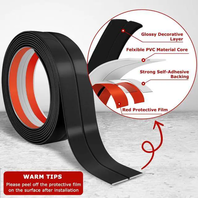 Alt view image 3 of 6 - Wall Corner Protector Peel and Stick Corner Trim Molding | Flexible Wall Corner Protectors Guards Self Adhesive Moulding Trim for Corner Edge, Black, 1.6 In x 10 Ft