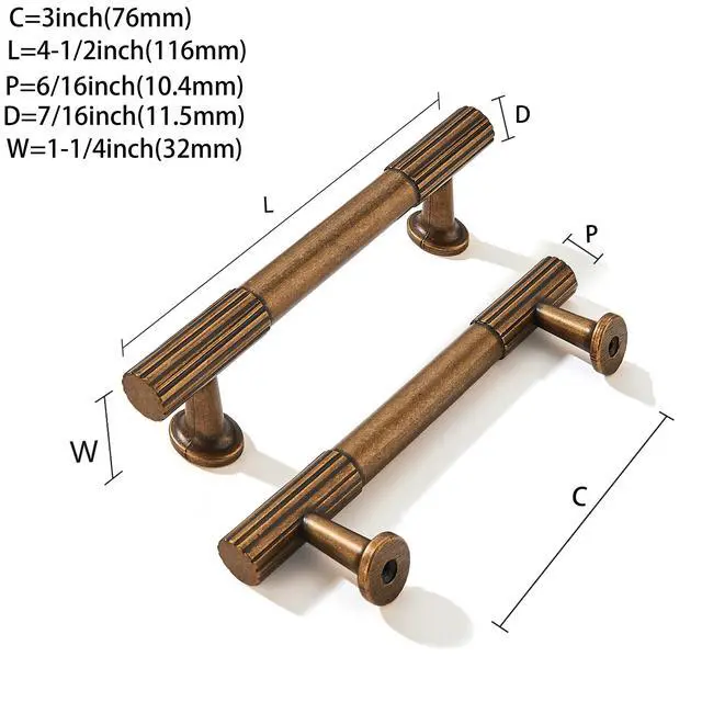 Alt view image 2 of 5 - 3 Inch Hole Center 10 Pack Antique Brass Heavy Duty Solid Vintage Brass Cabinet Pulls, Kitchen Drawer Handles, for Dresser cabinets, cabinets, Door cabinets, Hardware
