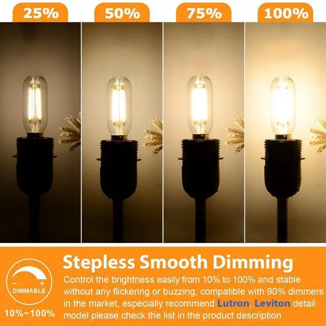 Alt view image 2 of 7 - E12 Edison LED Light Bulbs 40 Watt Equivalent Candelabra, Dimmable 2700K Warm White T6 Clear LED Bulbs 4W 400lm Vintage T25 for Chandelier Ceiling Fan, Tubular Small Filament Bulbs, 6 Packs