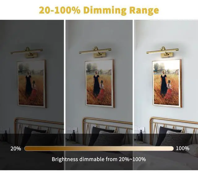 Alt view image 2 of 7 - Battery Operated Picture Light with Remote and Timer, Wireless Art Lights for Paintings Brass Rechargeable Gallery Light Dimmable Artwork Lighting for Canvas, Portrait 16'' Inch Warm White