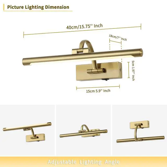 Alt view image 5 of 7 - Battery Operated Picture Light with Remote and Timer, Wireless Art Lights for Paintings Brass Rechargeable Gallery Light Dimmable Artwork Lighting for Canvas, Portrait 16'' Inch Warm White