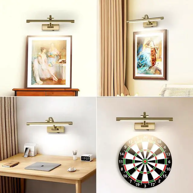 Alt view image 7 of 7 - Battery Operated Picture Light with Remote and Timer, Wireless Art Lights for Paintings Brass Rechargeable Gallery Light Dimmable Artwork Lighting for Canvas, Portrait 16'' Inch Warm White