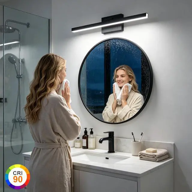 Alt view image 2 of 7 - Modern Bathroom Vanity Light 24 inch, Rotatable, 16W Dimmable Led Bathroom Light Fixture Over Mirror, Black Vanity Light Bar (Cool White 6000K)
