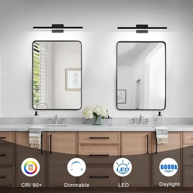 Alt view image 3 of 7 - Modern Bathroom Vanity Light 24 inch, Rotatable, 16W Dimmable Led Bathroom Light Fixture Over Mirror, Black Vanity Light Bar (Cool White 6000K)