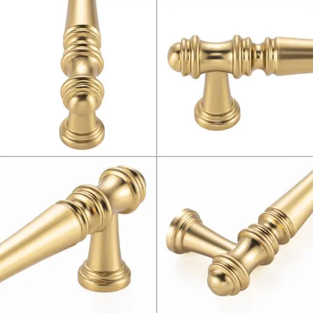Alt view image 5 of 7 - 10 Pack 5 in Brushed Gold Cabinet Pulls, Gold Drawer Handles P30 | Solid Metal, Sturdy, Comfortable, French Style Hardware, Kitchen Cabinet Pull, for Dresser Cupboard Bedroom Bathroom Vanity