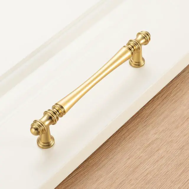 Alt view image 6 of 7 - 10 Pack 5 in Brushed Gold Cabinet Pulls, Gold Drawer Handles P30 | Solid Metal, Sturdy, Comfortable, French Style Hardware, Kitchen Cabinet Pull, for Dresser Cupboard Bedroom Bathroom Vanity