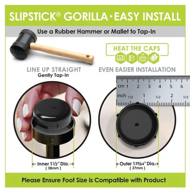 Alt view image 4 of 7 - Gorilla Outdoor 1-1/2 Inch Patio Chair Leg Caps for Wrought Iron Furniture (24 Pack) Floor Protecting Replacement Feet Glides for Metal Tables and Chairs, Nylon Sliders