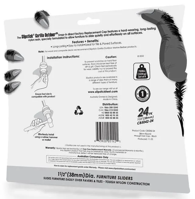 Alt view image 6 of 7 - Gorilla Outdoor 1-1/2 Inch Patio Chair Leg Caps for Wrought Iron Furniture (24 Pack) Floor Protecting Replacement Feet Glides for Metal Tables and Chairs, Nylon Sliders