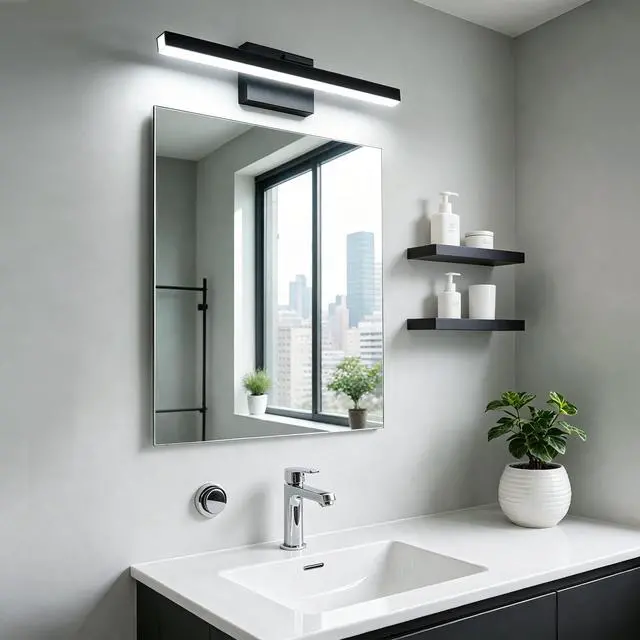 Alt view image 7 of 7 - Modern Bathroom Vanity Light 24 inch, Rotatable, 16W Dimmable Led Bathroom Light Fixture Over Mirror, Black Vanity Light Bar (Cool White 6000K)