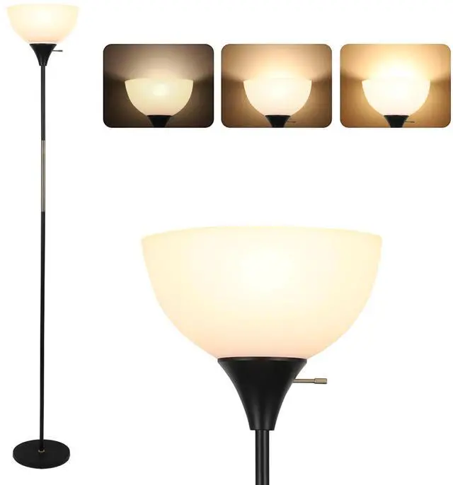 Main image of Floor Lamp, Dimmable Standing Lamp, 3 Levels Brightness Led Floor Lamp Rotary Switch Floor Lamps Modern Industrial Lamp with Shade, Tall Lamps for Living Room Bedroom Office Dining Room (Black)