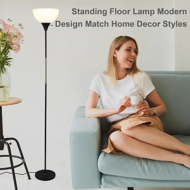 Alt view image 3 of 7 - Floor Lamp, Dimmable Standing Lamp, 3 Levels Brightness Led Floor Lamp Rotary Switch Floor Lamps Modern Industrial Lamp with Shade, Tall Lamps for Living Room Bedroom Office Dining Room (Black)