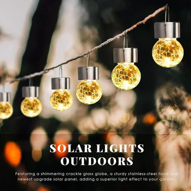 Alt view image 2 of 7 - Hanging Solar Lights for Outside Garden Solar Hanging Lanterns 8 Pc | Warm White, Solar Powered, Waterproof, Decorative Lanterns, Cracked Glass, Christmas Decoration, Tree&Garden Decor Gift