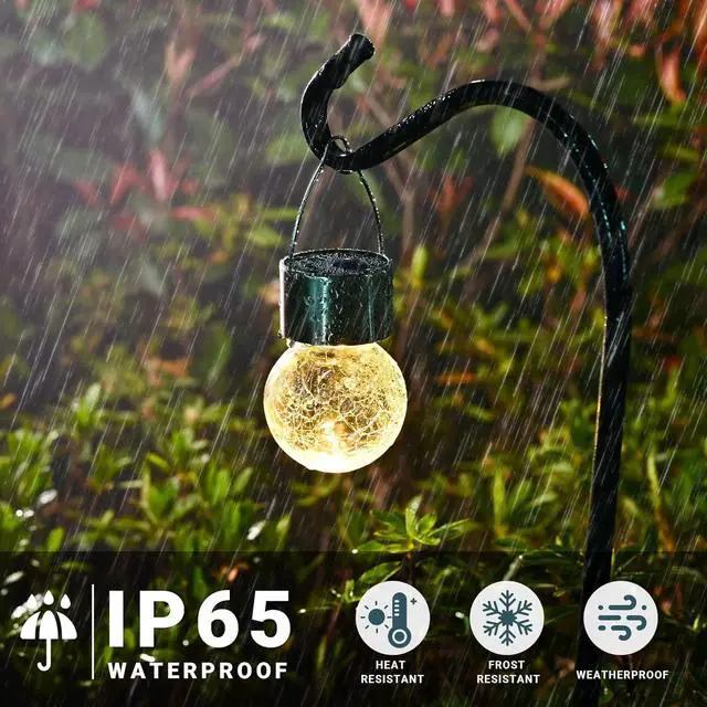 Alt view image 3 of 7 - Hanging Solar Lights for Outside Garden Solar Hanging Lanterns 8 Pc | Warm White, Solar Powered, Waterproof, Decorative Lanterns, Cracked Glass, Christmas Decoration, Tree&Garden Decor Gift