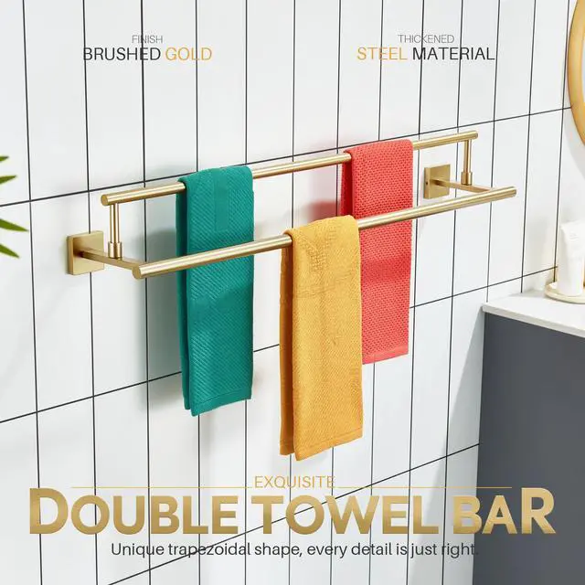 Alt view image 3 of 7 - Bath Towel Bars 32-Inch Double Towel Rails Overlength Bathroom Racks for Cabinet Kitchen Brushed Gold Stainless Steel B5009BG-L32