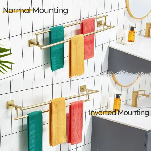 Alt view image 4 of 7 - Bath Towel Bars 32-Inch Double Towel Rails Overlength Bathroom Racks for Cabinet Kitchen Brushed Gold Stainless Steel B5009BG-L32