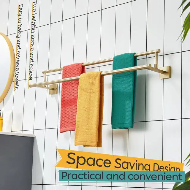 Alt view image 5 of 7 - Bath Towel Bars 32-Inch Double Towel Rails Overlength Bathroom Racks for Cabinet Kitchen Brushed Gold Stainless Steel B5009BG-L32