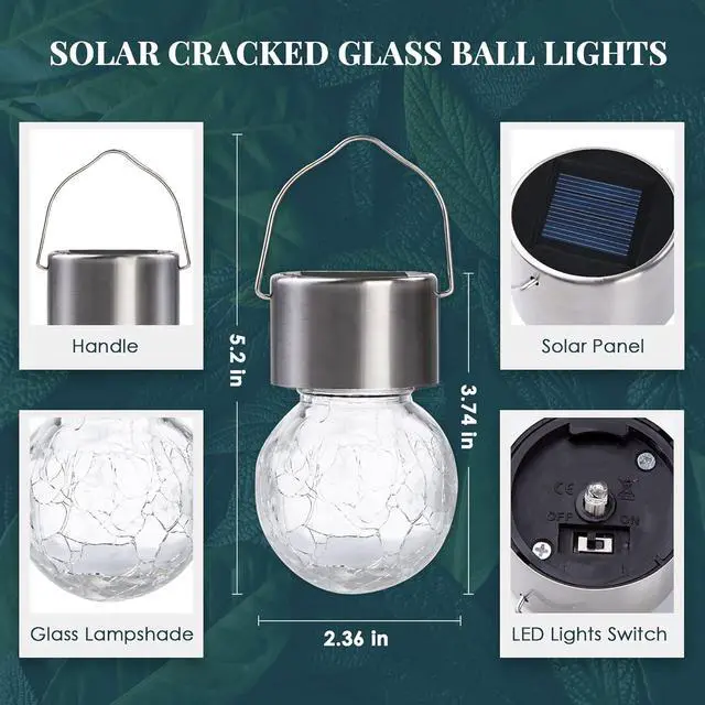 Alt view image 6 of 7 - Hanging Solar Lights for Outside Garden Solar Hanging Lanterns 8 Pc | Warm White, Solar Powered, Waterproof, Decorative Lanterns, Cracked Glass, Christmas Decoration, Tree&Garden Decor Gift